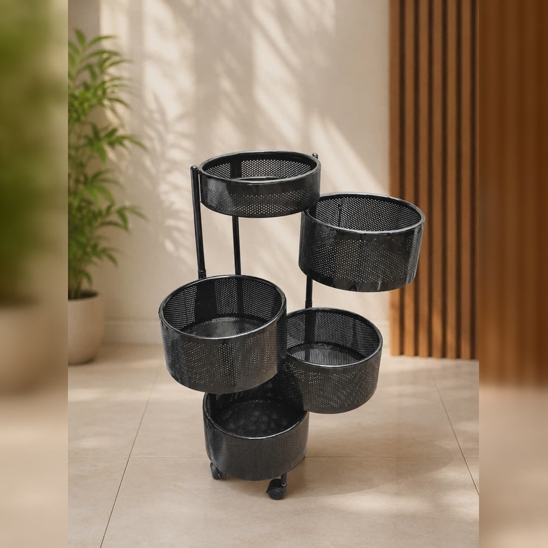2026/06/file_00000000c9f071f884db36f9f6b1f929_1.jpg 5 Layer Rotating Metal Storage Trolley Rack | Multi-Purpose Kitchen & Home Organizer - Image 1